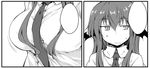  :| bat_wings between_breasts blank_speech_bubble breasts chata_maru_(irori_sabou) closed_mouth collared_shirt demon_girl dress_shirt expressionless greyscale halftone head_out_of_frame head_wings jitome koakuma large_breasts long_hair long_sleeves looking_away monochrome necktie necktie_between_breasts shirt sidelocks simple_background solo speech_bubble sweatdrop taut_clothes taut_shirt touhou upper_body white_background wings 