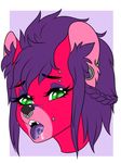  anthro canine drooling ear_piercing eyebrow_piercing facial_piercing fangs female half-closed_eyes inner_ear_fluff kammymau looking_at_viewer mammal nose_piercing open_mouth piercing saliva simple_background solo teeth tongue tongue_out tongue_piercing 