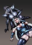  big_breasts blue_eyes blue_skin breasts cleavage clothed clothing crystal_maiden dota drow_ranger elf female female/female femcum hair hand_on_head hood human humanoid legwear light_skin mammal mitgard-knight moan orgasm pubic_mound stockings underwear video_games wet white_hair 