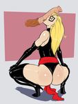  animal_genitalia animal_penis big_penis boots butt clothing crouching equine_penis fellatio female footwear gloves high_heels izra leotard licking marvel mask ms._marvel oral penis penis_lick penis_on_face sex thigh_boots tongue tongue_out 