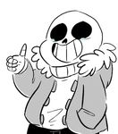  commentary greyscale grin hand_in_pocket hood hoodie monochrome mudkipful no_eyes sans skeleton smile sweater tears thumbs_up undertale 