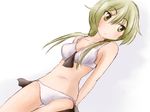  bikini blonde_hair blush breasts cleavage collarbone hair_over_shoulder ichii_yui long_hair low_twintails ma.ru medium_breasts navel simple_background sketch solo swimsuit twintails white_background white_bikini yellow_eyes yuyushiki 