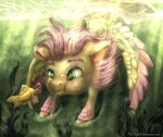  2015 9de-light6 blue_eyes bubble equine feathers female feral fish fluttershy_(mlp) friendship_is_magic fur hair hi_res mammal marine mud my_little_pony pegasus pink_hair plant solo underwater water wings yellow_feathers yellow_fur 