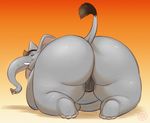  all_fours big_butt blue_eyes brown_hair brown_tail butt elephant female gillpanda gradient_background hair looking_at_viewer looking_back mammal overweight pussy rear_view simple_background tail_tuft tuft watermark 