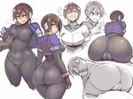  aile anus ass blush bodysuit breast_grab breasts brown_hair cameltoe covered_anus covered_navel covered_nipples cropped_jacket expressions gloves grabbing green_eyes grin looking_back medium_breasts multiple_views navel no_pants robot_ears rockman rockman_zx short_hair skin_tight smile zako_(arvinry) 