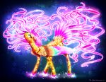  2015 9de-light6 abstract_background blue_eyes equine feathers female feral flower fluttershy_(mlp) friendship_is_magic fur glowing hair hi_res mammal multicolored_feathers my_little_pony pegasus pink_hair plant rainbow_feathers solo wings yellow_fur 