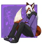  anthro canine cigarette clothed clothing ear_piercing eyewear fox glasses half-closed_eyes invalid_tag looking_at_viewer male mammal piercing pollo-chan sitting smile solo 