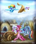  2015 9de-light6 avian beak blue_fur brown_feathers cloud cutie_mark earth_pony equine eyes_closed feathers female feral flying friendship_is_magic fur gilda_(mlp) group gryphon hair hi_res horse house hug mammal multicolored_hair multicolored_tail my_little_pony outside pegasus pink_fur pink_hair pinkie_pie_(mlp) pony purple_eyes rainbow_dash_(mlp) rainbow_hair rainbow_tail sky smile spread_wings talons trash white_feathers wings yellow_beak young 