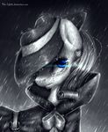  2015 9de-light6 abstract_background blue_eyes coat equine female feral friendship_is_magic fur hair hat hi_res horn looking_at_viewer mammal monochrome my_little_pony raining rarity_(mlp) solo unicorn 