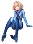  :d blonde_hair blue_eyes bodysuit full_body hairband heavy_object highres looking_at_viewer milinda_brantini open_mouth pen_(steelleets) sitting smile solo transparent_background 