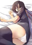  ass asymmetrical_wings black_dress black_legwear closed_eyes dress houjuu_nue kamukamu_(ars) lying on_side panties pantyshot pantyshot_(lying) pointy_ears sleeping solo thighhighs thighs touhou underwear white_panties wings 