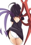  ahoge ass asymmetrical_wings back back_cutout black_dress black_hair dress dress_lift from_behind houjuu_nue kamukamu_(ars) panties pointy_ears short_hair short_sleeves simple_background solo touhou underwear white_background white_panties wings 