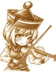  blush crescent hat instrument lunasa_prismriver monochrome music playing_instrument short_hair solo touhou violin yuran_(kuen-hien) 