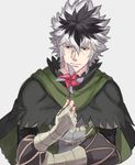  asura_(fire_emblem_if) black_hair brown_eyes cape fingerless_gloves fire_emblem fire_emblem_if gloves grey_background hashiko_(neleven) male_focus multicolored_hair simple_background solo two-tone_hair white_hair 