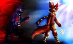  canine caramelcraze five_nights_at_freddy&#039;s fox foxy_(fnaf) fur glowing glowing_eyes male mammal mischenmeek scarf video_games 