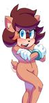  anthro blue_eyes blush brown_hair bump_the_deer cervine clothing covering covering_breasts deer extraspecialzone eyelashes fan_character female fur gloves hair mammal nude solo sonic_(series) sweat tan_fur 