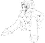  anthro caprine clothed clothing goat hooves looking_at_viewer male mammal monochrome pollo-chan simple_background sitting smile solo white_background 