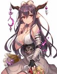  antenna_hair bandaged_arm bandages black_gloves breasts danua draph dress fingerless_gloves gloves granblue_fantasy hair_between_eyes horn_ornament horns jewelry large_breasts long_hair momoko_(momopoco) pointy_ears purple_hair red_eyes solo 