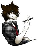  anthro canine clothed clothing looking_at_viewer male mammal pollo-chan simple_background smile solo white_background wolf 