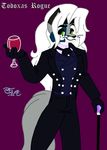  cane canine facial_tattoo fox hair long_hair male mammal simple_background solo suit toddrogue69 wine_glass 