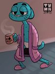  anthro beverage blue_fur cat clothing coffee coffee_cup droopy_eyes feline female food fur mammal mature_female mother navel nicole_watterson nipple_slip panties parent robe sleepy slippers solo the_amazing_world_of_gumball tired tvma underwear waking_up 