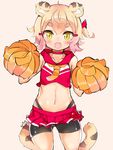  animal_ears bike_shorts brown_hair cheerleader fang midriff miniskirt navel open_mouth original pom_poms short_hair shorts shorts_under_skirt skirt sleeveless smile solo tail tiger_ears tomcat_(moconeko) toramimi-senpai vest yellow_eyes 