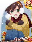  angel_beats! brown_hair earmuffs green_eyes ikeda_jun_(aquaqua) male_focus mittens ooyama_(angel_beats!) scarf school_uniform snow solo 