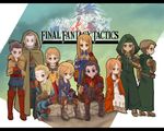  agrias_oaks ahoge alma_beoulve beard belt blonde_hair breastplate brown_eyes brown_hair cape chocobo cidolfus_orlandeau cloak copyright_name cross cross_necklace delita_heiral dragoon_(fft) dress expressionless facial_hair final_fantasy final_fantasy_tactics full_body hood hooded_cloak isilud_tengille jewelry long_sleeves meliadoul_tengille moriko_(moliko) mustadio_bunansa necklace old_man one_eye_closed onion_knight orran_durai ovelia_atkascha pants ramza_beoulve shirt shoulder_pads sitting smile time_mage white_dress white_mage white_mage_(fft) 