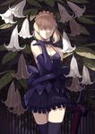  argyle_cutout artoria_pendragon_(all) bangs bare_shoulders blonde_hair bow braid breasts choker cleavage collarbone cowboy_shot diamond_(shape) fate/grand_order fate/stay_night fate_(series) fence floral_background flower frilled_skirt frills gloves hair_between_eyes hair_ribbon hand_on_hip hand_on_own_shoulder highres jh looking_at_viewer miniskirt parted_lips pleated_skirt ribbon saber_alter self_hug shade sidelocks skirt skirt_set sleeveless small_breasts solo sword thigh_gap thighhighs weapon white_flower yellow_eyes 