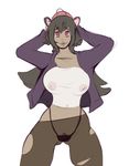  anthro breasts clothing digital_media_(artwork) female heart_pupils jacket looking_at_viewer nipples nipples_through_clothing solo tagme unknown_artist 