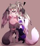  ! anthro breasts canine clothed clothing corset crouching duo female female/female fox high_heels invalid_tag legwear looking_down mammal navel one_eye_closed open_mouth panties panties_down puddingpaw simple_background skimpy smile standing teeth thigh_highs tight_clothing tongue tongue_out underwear wolf 