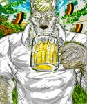  alcohol anthro beer beverage blue_eyes canine clothing flag food germany glass mammal muscular one_eye_closed plant smile tagme wink wolf yad 