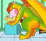  2016 alphys anthro blush dragon female horn imminent_sex inside male mango penis reptile scalie sweat tongue trout_(artist) undertale video_games 
