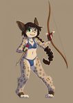  anthro bra bulge clothing dickgirl feline intersex leopard looking_at_viewer mammal navel open_mouth panties ranged_weapon shortwings simple_background smile solo underwear weapon 