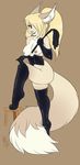 anthro areola arm_warmers breasts canine clothing corset fangs female fox hair hair_over_eye invalid_tag looking_at_viewer mammal nipple_piercing nipples piercing puddingpaw rubber simple_background smile solo standing teeth whip 