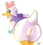  anthro anus avian beak bent_over bird bottomless butt daisy_duck disney duck female green_eyes hair_bow hair_ribbon kipa looking_back presenting pussy ribbons solo 