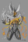  2015 abs anthro atticuskotch avian beak claws feathers featureless_crotch fure grey_background looking_at_viewer male mega_blaziken mega_evolution muscular navel nintendo nude pok&eacute;mon simple_background sketch solo video_games 
