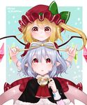  :3 ? alternate_costume bad_id bad_pixiv_id bat_wings blonde_hair blue_background capelet checkered checkered_skirt cravat crystal cuff_links cup flandre_scarlet gotoh510 hair_ribbon hat lavender_hair merry_christmas multiple_girls no_hat no_headwear pinky_out pointy_ears red_eyes remilia_scarlet ribbon side_ponytail signature skirt snowflakes sparkle teacup touhou v-shaped_eyebrows wings 