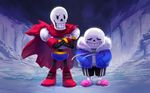  2016 animated_skeleton bone brothers cape clothing duo papyrus sans_(undertale) sibling skeleton snow tsaoshin undead undertale video_games 