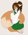  anthro canine clothed clothing eyewear female fox glasses invalid_tag kneeling looking_at_viewer mammal puddingpaw simple_background smile solo straitjacket 