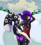  anthro blue_hair butt canine clothed clothing female hair invalid_tag legwear looking_at_viewer looking_back mammal outside panties puddingpaw snow solo thigh_highs underwear 
