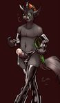  2016 animal_genitalia animal_penis anthro changeling clothing cum elbow_gloves equine_penis erection fan_character gloves green_eyes holes horn legwear male my_little_pony penis rubber solo stockings wings zanthu 