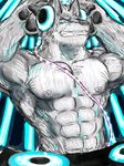  abs anthro canine dj fur headphones hi_res male mammal muscular music solo topless wolf yad 