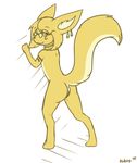  2015 anus butt canine ear_piercing eyewear female fennec fox fur glasses kyoushiro looking_at_viewer mammal orange_eyes piercing presenting presenting_hindquarters pussy raised_tail simple_background solo white_background yellow_fur 