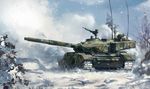  armored_vehicle august1st digital_camouflage ground_vehicle gun highres machine_gun main_battle_tank military military_vehicle motor_vehicle no_humans original people's_liberation_army reisun001 smoke snow tank tank_focus tree type_99_tank weapon winter 