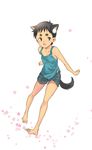 animal_ears barefoot black_eyes black_hair blush coin_rand eyebrows looking_at_viewer male_focus open_mouth original shorts smile solo tail tank_top 