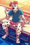  2016 anthro balls bottomless canine clothing dalmatian dog erection fur gurney hair higsby hospital leonpuppy male mammal nurse penis shirt smile solo window 