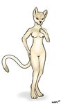  2015 breasts feline female kyoushiro magic_the_gathering mammal nacatl nipples pussy simple_background solo standing white_background 