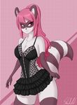  2015 anthro breasts cleavage clothed clothing female hair lingerie mammal mona_(spittfire) pink_eyes pink_hair ponytail portrait raccoon skecchiart solo 