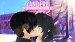  1girl ayano_aishi black_hair couple hetero kiss open_eyes school school_uniform senpai_(yandere_simulator) yandere yandere_simulator 